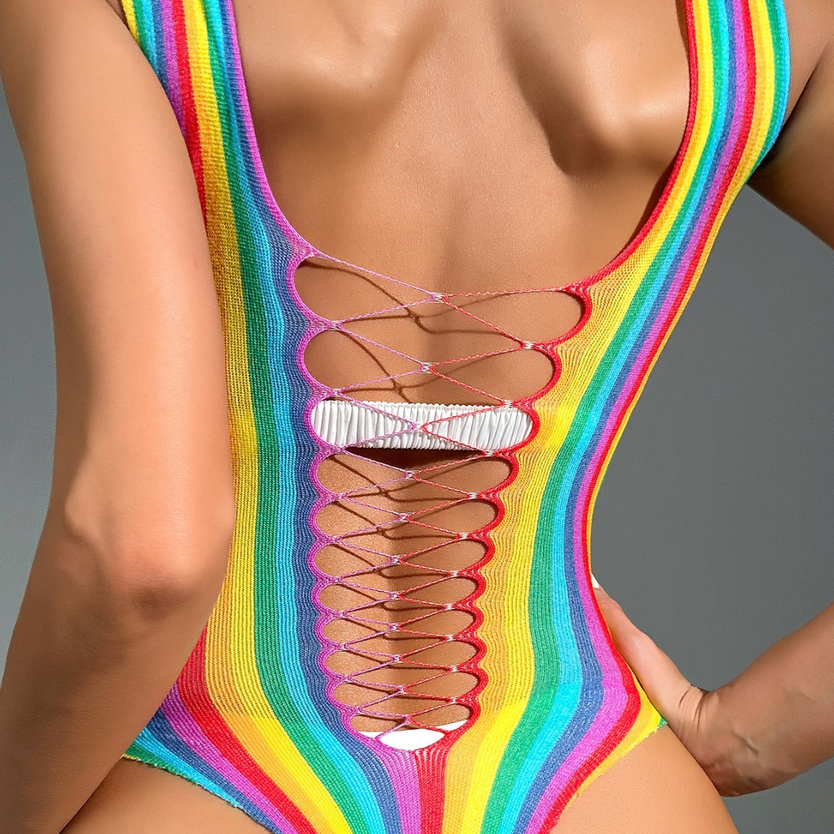 Image of European and American foreign trade sex fun underwear backless one-piece bikini color chest cut-out set spot wholesale